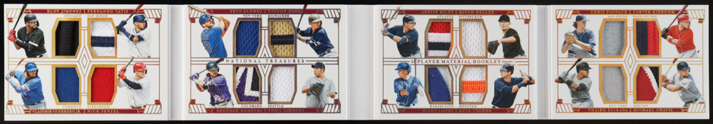 2019 Panini National Treasures 16 Player Materials #16-RC Vladimir Guerrero Jr. / Fernando Tatis Jr. / Pete Alonso / Austin Riley RC #16/25 at PristineAuction.com 2019 Panini National Treasures 16 Player Materials #16-RC Vladimir Guerrero Jr. / Fernando Tatis Jr. / Pete Alonso / Austin Riley RC #16/25 at PristineAuction.com