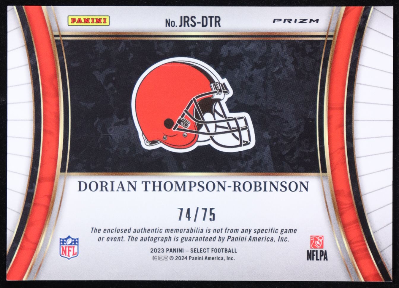 Dorian Thompson-Robinson 2023 Select Jumbo Rookie Autographs Swatches Prizm White #18 #74/75 RC at PristineAuction.com Dorian Thompson-Robinson 2023 Select Jumbo Rookie Autographs Swatches Prizm White #18 #74/75 RC at PristineAuction.com