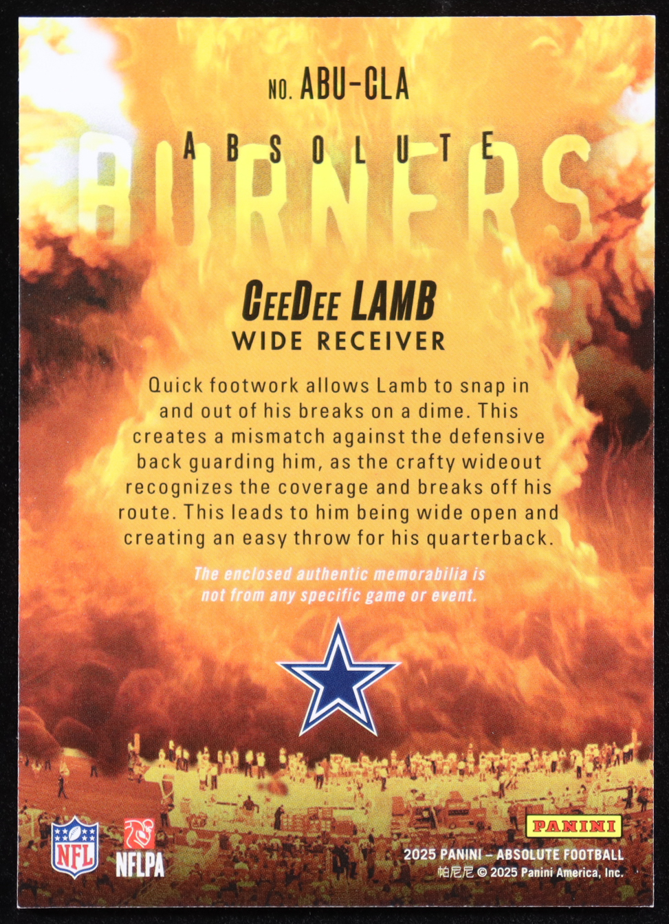 CeeDee Lamb 2025 Absolute Absolute Burners Jerseys #3 at PristineAuction.com CeeDee Lamb 2025 Absolute Absolute Burners Jerseys #3 at PristineAuction.com