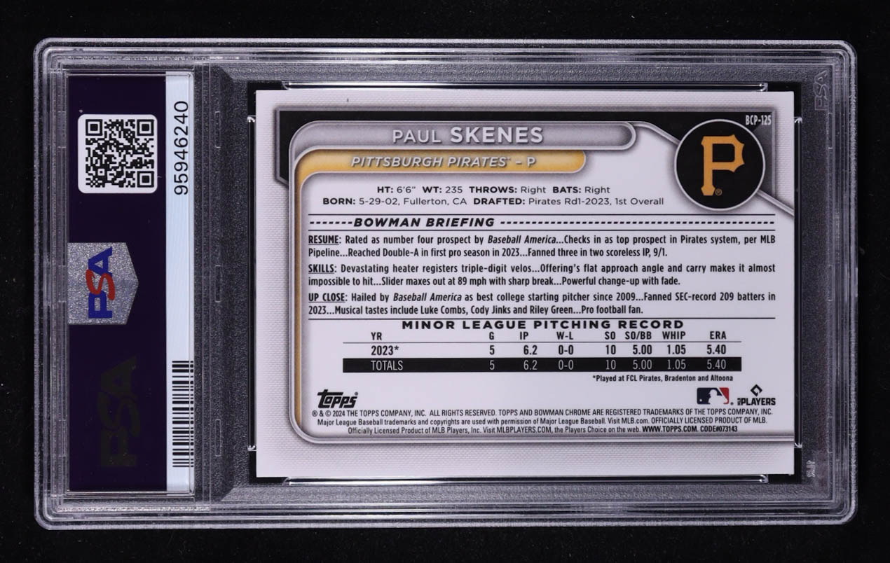 Paul Skenes 2024 Bowman Chrome Prospects #BCP125 RC (PSA 10) at PristineAuction.com Paul Skenes 2024 Bowman Chrome Prospects #BCP125 RC (PSA 10) at PristineAuction.com