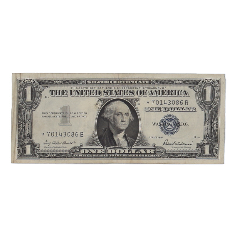 1957 U.S. $1 Silver Certificate "Star" Note, Blue Seal - Fr.1621* Signed: Priest / Anderson at PristineAuction.com 1957 U.S. $1 Silver Certificate "Star" Note, Blue Seal - Fr.1621* Signed: Priest / Anderson at PristineAuction.com