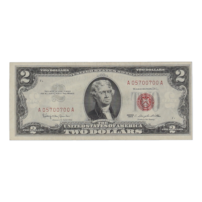 1963 U.S. $2 Legal Tender Note, Red Seal - Fr.1514 (AA Block) Signed: Granahan / Dillon at PristineAuction.com 1963 U.S. $2 Legal Tender Note, Red Seal - Fr.1514 (AA Block) Signed: Granahan / Dillon at PristineAuction.com