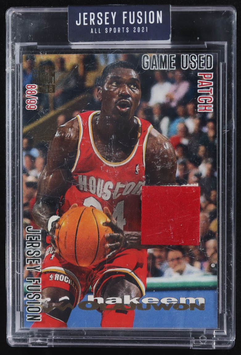 Hakeem Olajuwon 2021 Jersey Fusion All Sport Edition Game Used Swatch #JF-HO90 #88/99 at PristineAuction.com Hakeem Olajuwon 2021 Jersey Fusion All Sport Edition Game Used Swatch #JF-HO90 #88/99 at PristineAuction.com