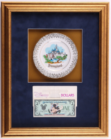 Disneyland Custom Framed Vintage Souvenir Plate Display with 1988 Disney Dollar at PristineAuction.com