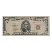 1963 U.S. $5 Legal Tender Note, Red Seal - Fr.1536 (AA Block) Signed: Granahan / Dillon at PristineAuction.com