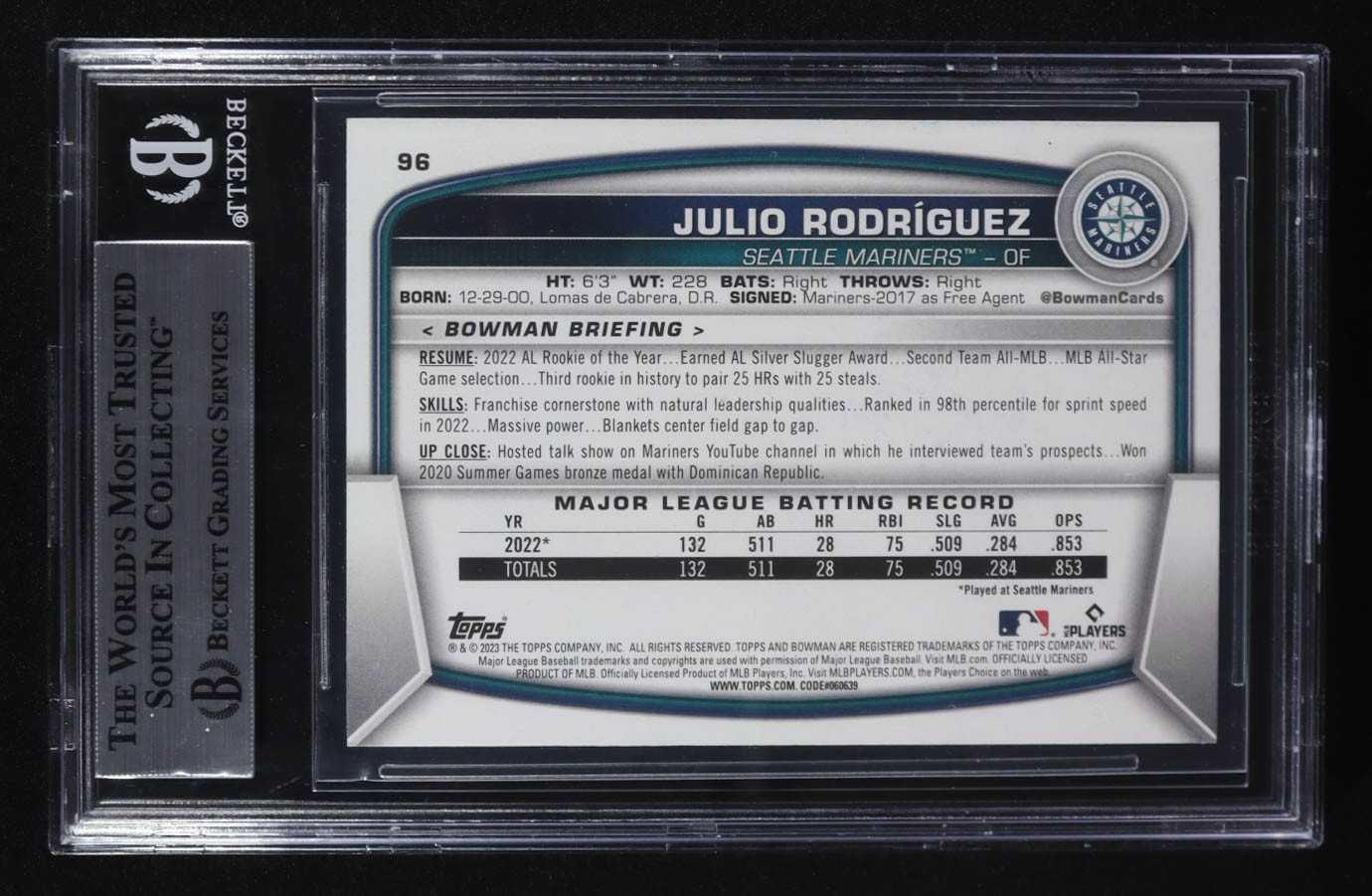 Julio Rodriguez Signed 2023 Bowman #96 (BGS) at PristineAuction.com Julio Rodriguez Signed 2023 Bowman #96 (BGS) at PristineAuction.com