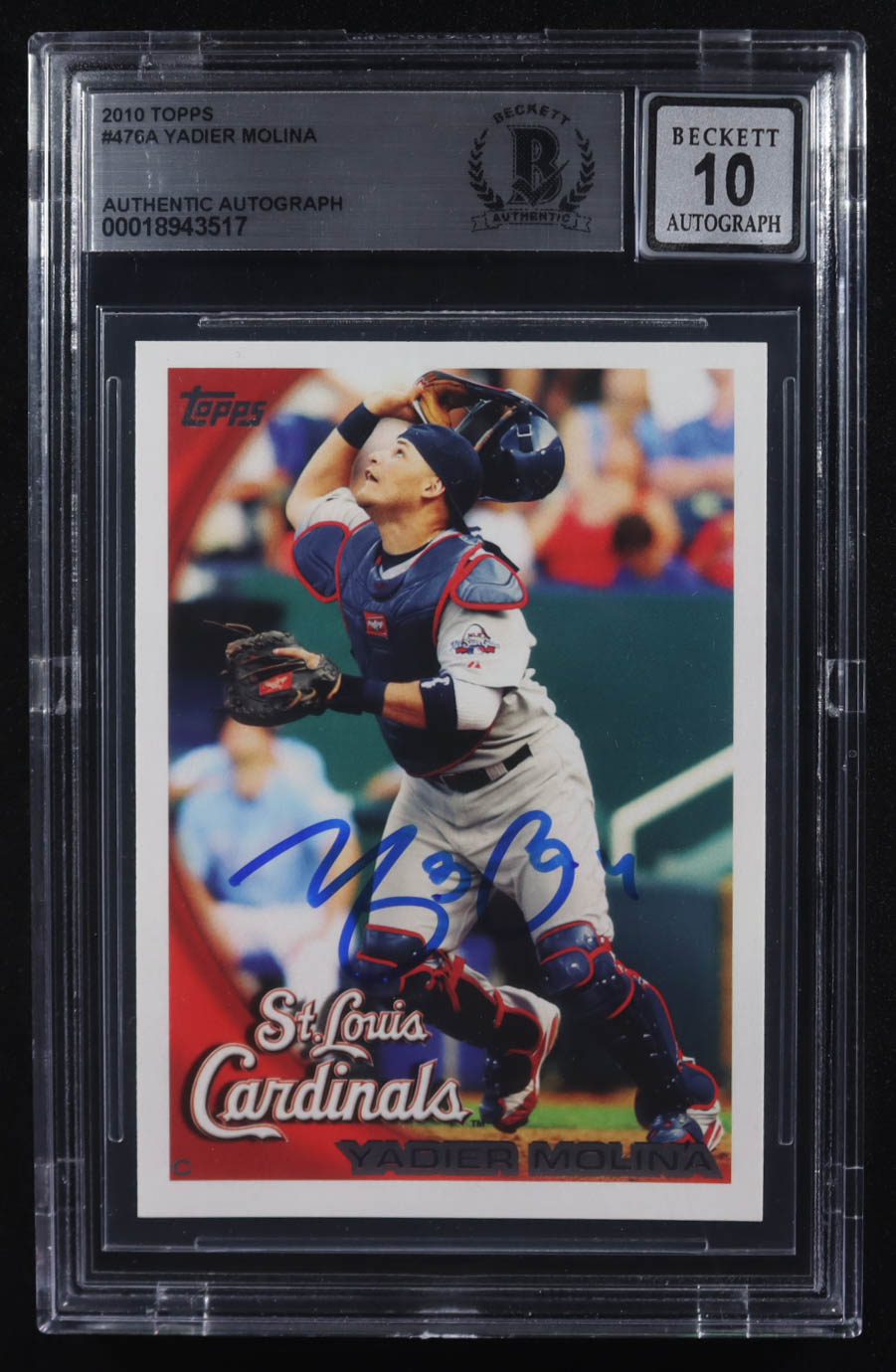 Yadier Molina Signed 2010 Topps #476A (BGS) at PristineAuction.com Yadier Molina Signed 2010 Topps #476A (BGS) at PristineAuction.com