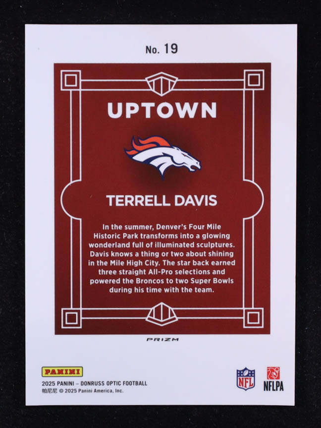 Terrell Davis 2025 Donruss Optic Uptown #19 at PristineAuction.com Terrell Davis 2025 Donruss Optic Uptown #19 at PristineAuction.com