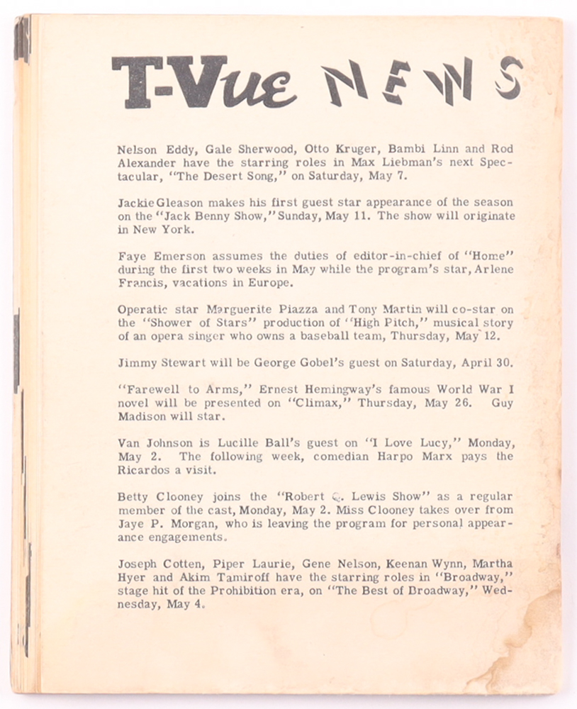 1953 "T-Vue" Program Listing Booklet at PristineAuction.com 1953 "T-Vue" Program Listing Booklet at PristineAuction.com