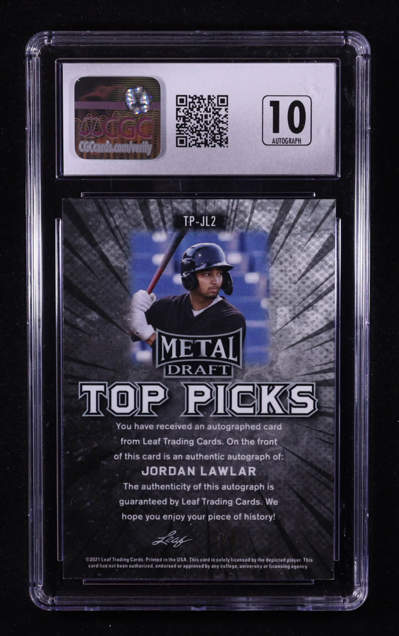 Jordan Lawlar 2021 Leaf Metal Draft Top Picks Pink Mojo #TPJL2 #3/5 RC (CGC 10) at PristineAuction.com Jordan Lawlar 2021 Leaf Metal Draft Top Picks Pink Mojo #TPJL2 #3/5 RC (CGC 10) at PristineAuction.com