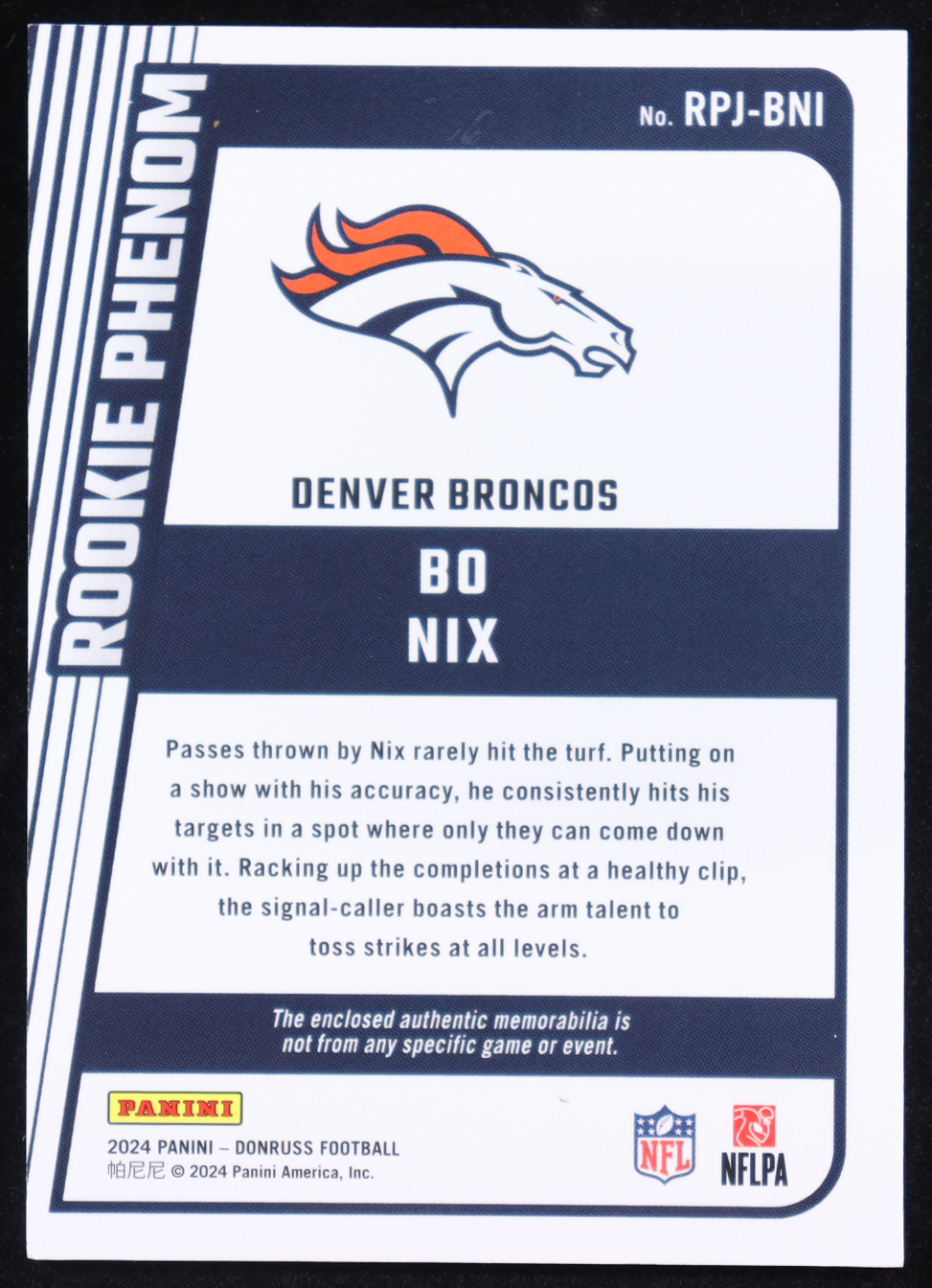 Bo Nix 2024 Donruss Rookie Phenom Jerseys #12 RC at PristineAuction.com Bo Nix 2024 Donruss Rookie Phenom Jerseys #12 RC at PristineAuction.com