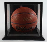 Larry Bird & Magic Johnson Signed Basketball With Display Case (Beckett & PSA) at PristineAuction.com