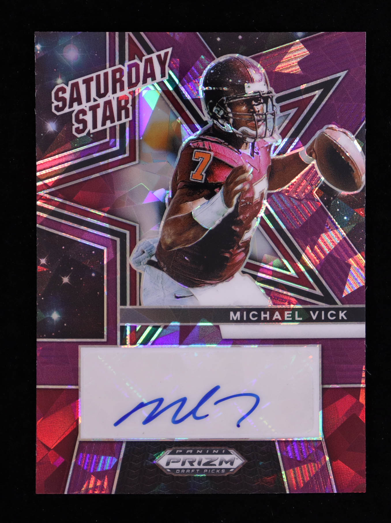 Michael Vick 2025 Panini Prizm Draft Picks Saturday Star Signatures Purple Ice #23 #11/60 at PristineAuction.com Michael Vick 2025 Panini Prizm Draft Picks Saturday Star Signatures Purple Ice #23 #11/60 at PristineAuction.com