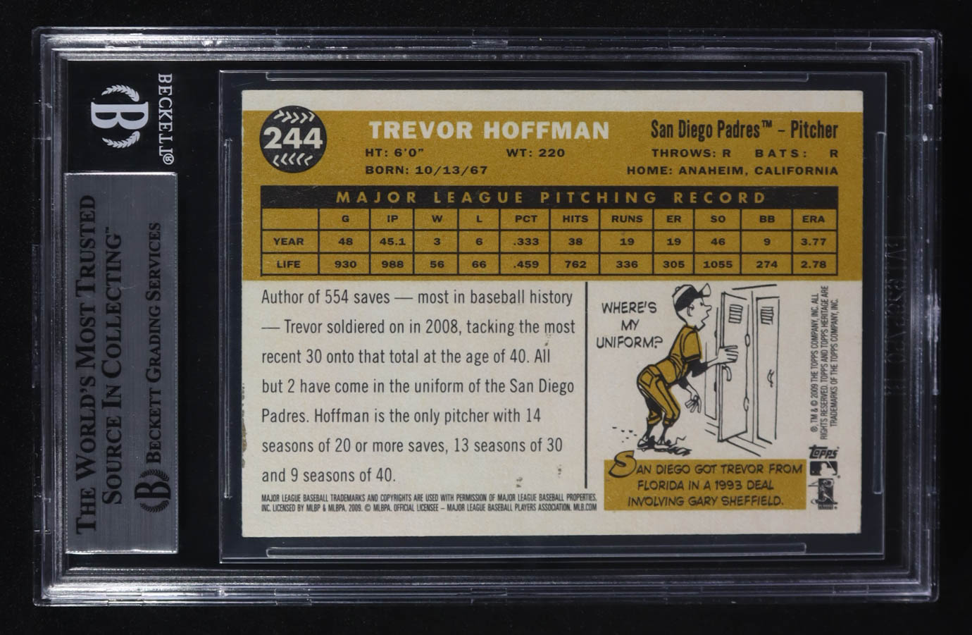 Trevor Hoffman Signed 2009 Topps Heritage #244 (BGS) at PristineAuction.com Trevor Hoffman Signed 2009 Topps Heritage #244 (BGS) at PristineAuction.com