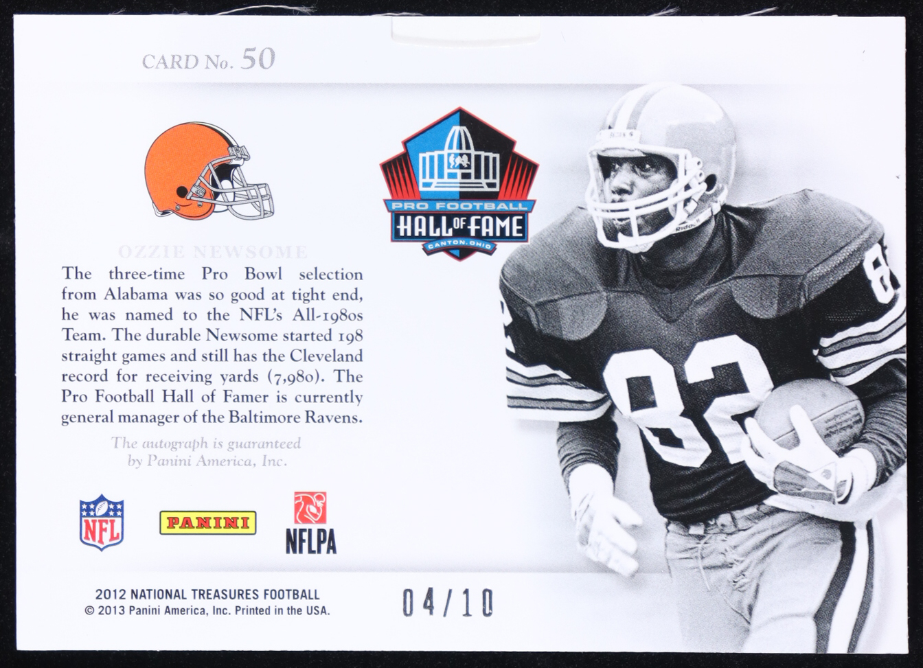Ozzie Newsome 2012 Panini National Treasures Enshrinement Signatures #50 #211#04/10 at PristineAuction.com Ozzie Newsome 2012 Panini National Treasures Enshrinement Signatures #50 #211#04/10 at PristineAuction.com