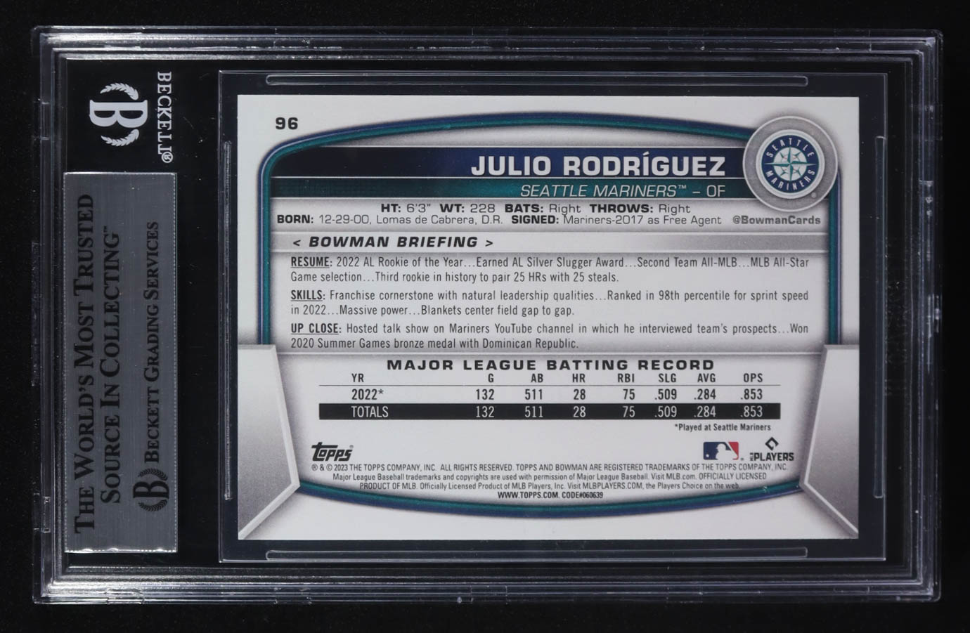 Julio Rodriguez Signed 2023 Bowman #96 (BGS) at PristineAuction.com Julio Rodriguez Signed 2023 Bowman #96 (BGS) at PristineAuction.com