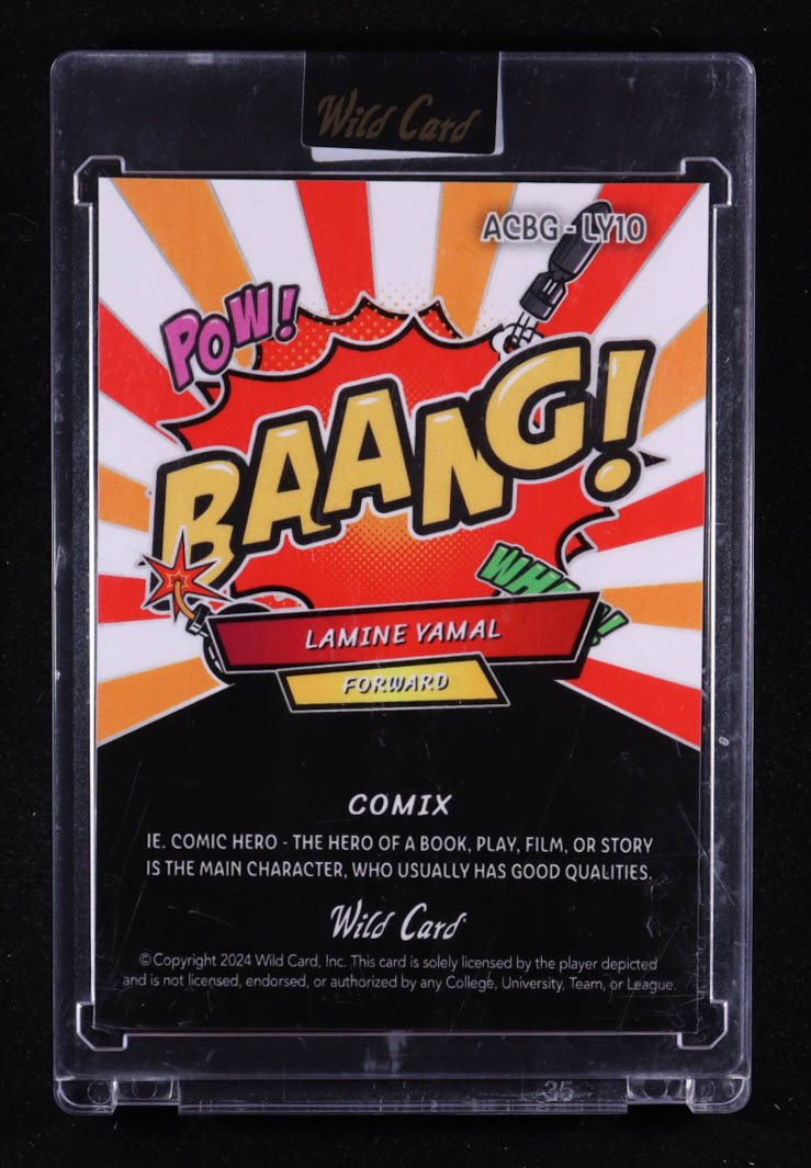 Lamine Yamal 2024 Wild Card Comix BAANG! Orange Red White Rainbow Foil #ACBG-LY10 #5/25 RC at PristineAuction.com Lamine Yamal 2024 Wild Card Comix BAANG! Orange Red White Rainbow Foil #ACBG-LY10 #5/25 RC at PristineAuction.com