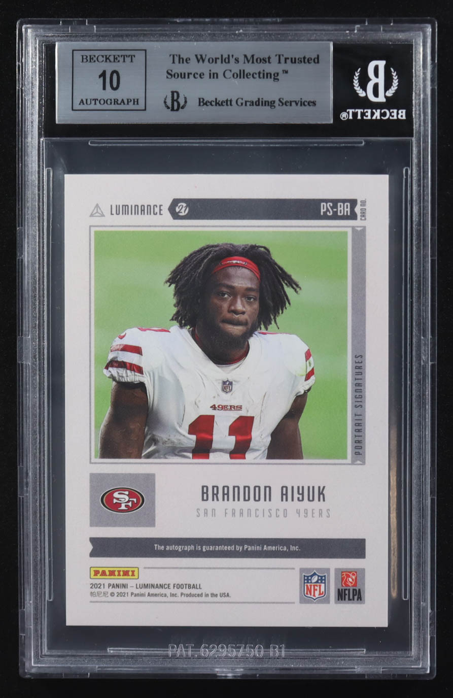 Brandon Aiyuk 2021 Panini Luminance Portrait Signatures #PS-BA #99/99 (BGS 9 | Autograph Graded BGS 10) at PristineAuction.com Brandon Aiyuk 2021 Panini Luminance Portrait Signatures #PS-BA #99/99 (BGS 9 | Autograph Graded BGS 10) at PristineAuction.com