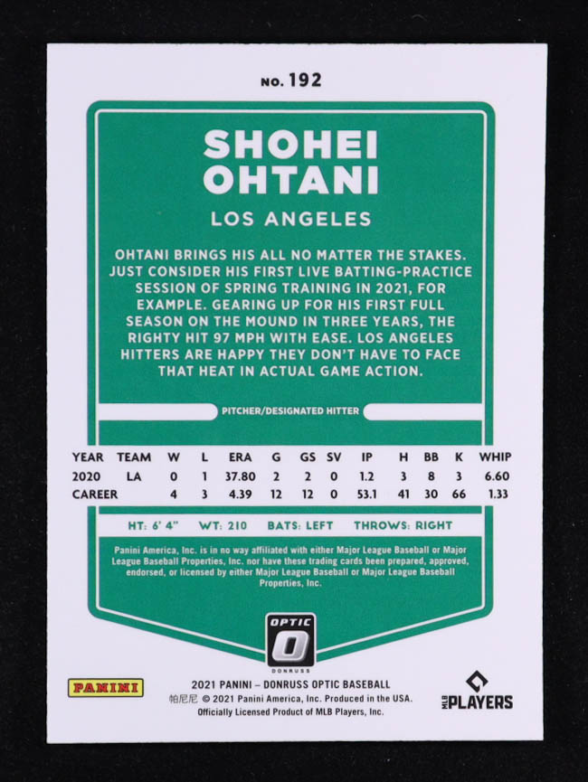 Shohei Ohtani 2021 Donruss Optic #192 at PristineAuction.com Shohei Ohtani 2021 Donruss Optic #192 at PristineAuction.com