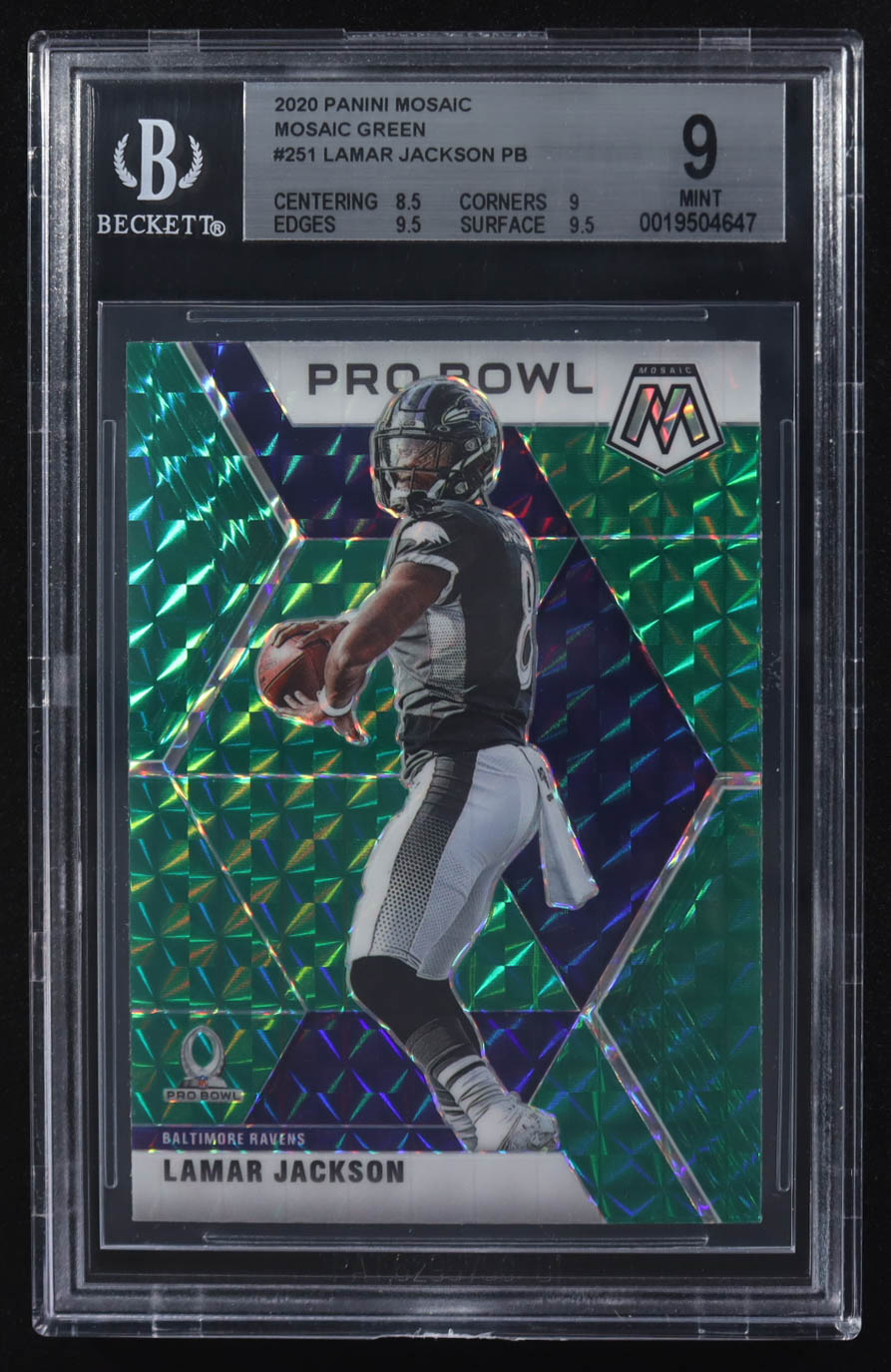 Lamar Jackson 2020 Panini Mosaic Green Pro Bowl #251 (BGS 9) at PristineAuction.com Lamar Jackson 2020 Panini Mosaic Green Pro Bowl #251 (BGS 9) at PristineAuction.com