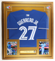 Vladimir Guerrero Jr. Signed Custom Framed Jersey Display with AL Champions Pin & Statistics Plaque (Beckett) at PristineAuction.com