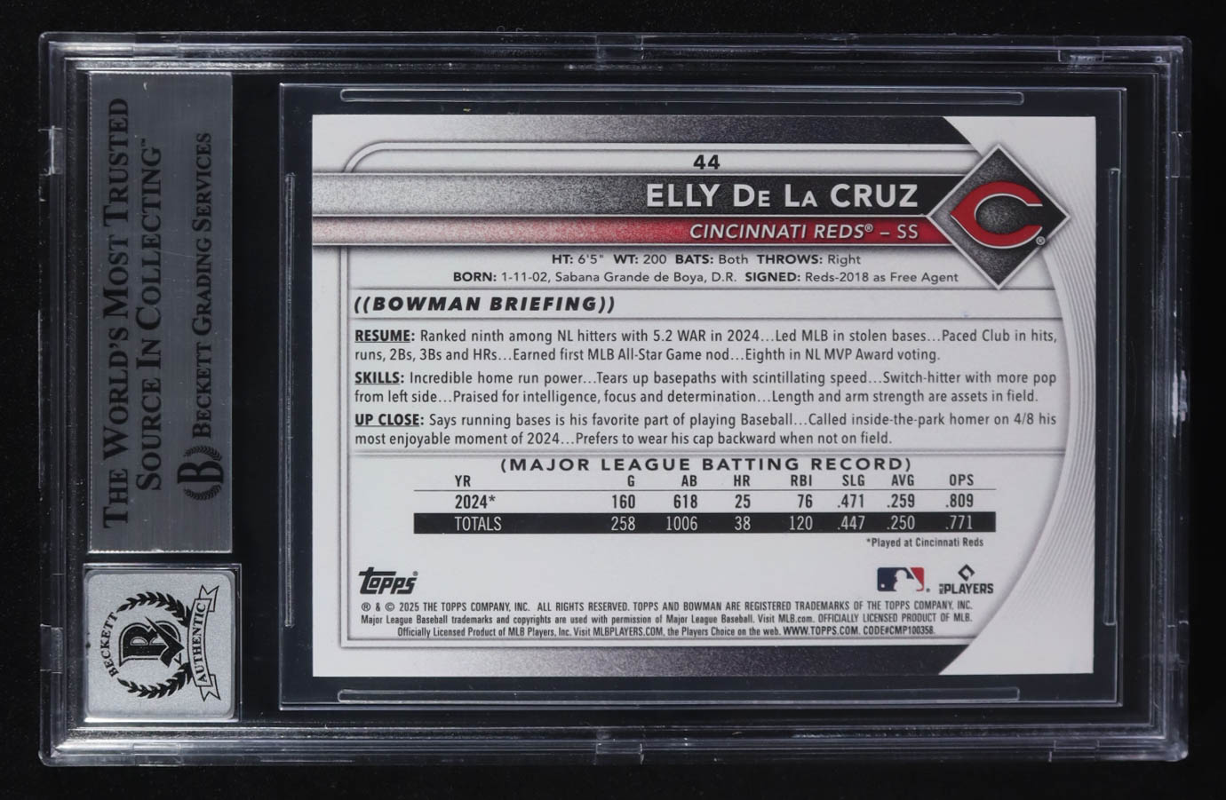 Elly De La Cruz Signed 2025 Bowman #44 (BGS) at PristineAuction.com Elly De La Cruz Signed 2025 Bowman #44 (BGS) at PristineAuction.com