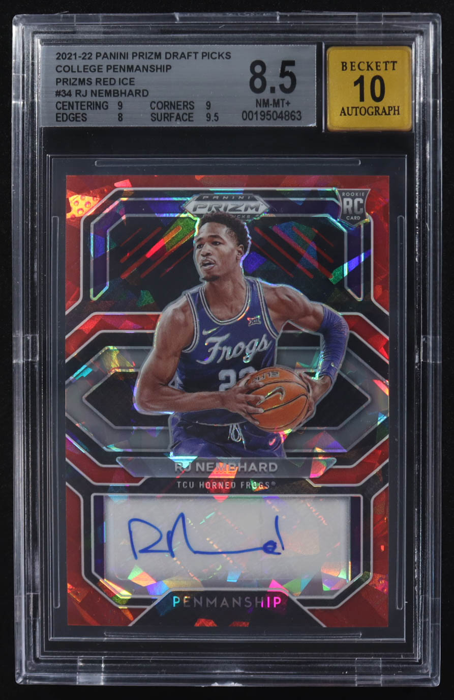 RJ Nembhard 2021-22 Panini Prizm Draft Picks College Penmanship Red Ice #CP-RJN (BGS 8.5 | Autograph Graded BGS 10) at PristineAuction.com RJ Nembhard 2021-22 Panini Prizm Draft Picks College Penmanship Red Ice #CP-RJN (BGS 8.5 | Autograph Graded BGS 10) at PristineAuction.com