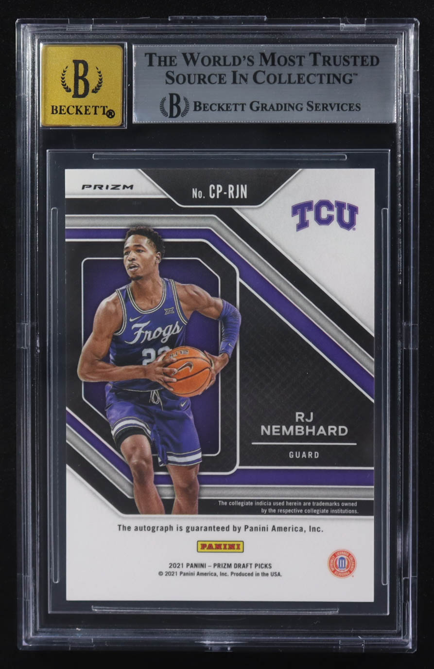 RJ Nembhard 2021-22 Panini Prizm Draft Picks College Penmanship Red Ice #CP-RJN (BGS 8.5 | Autograph Graded BGS 10) at PristineAuction.com RJ Nembhard 2021-22 Panini Prizm Draft Picks College Penmanship Red Ice #CP-RJN (BGS 8.5 | Autograph Graded BGS 10) at PristineAuction.com