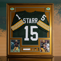 Bart Starr Signed Custom Framed Cut Display With Jersey & (2) Super Bowl Pins (JSA) at PristineAuction.com