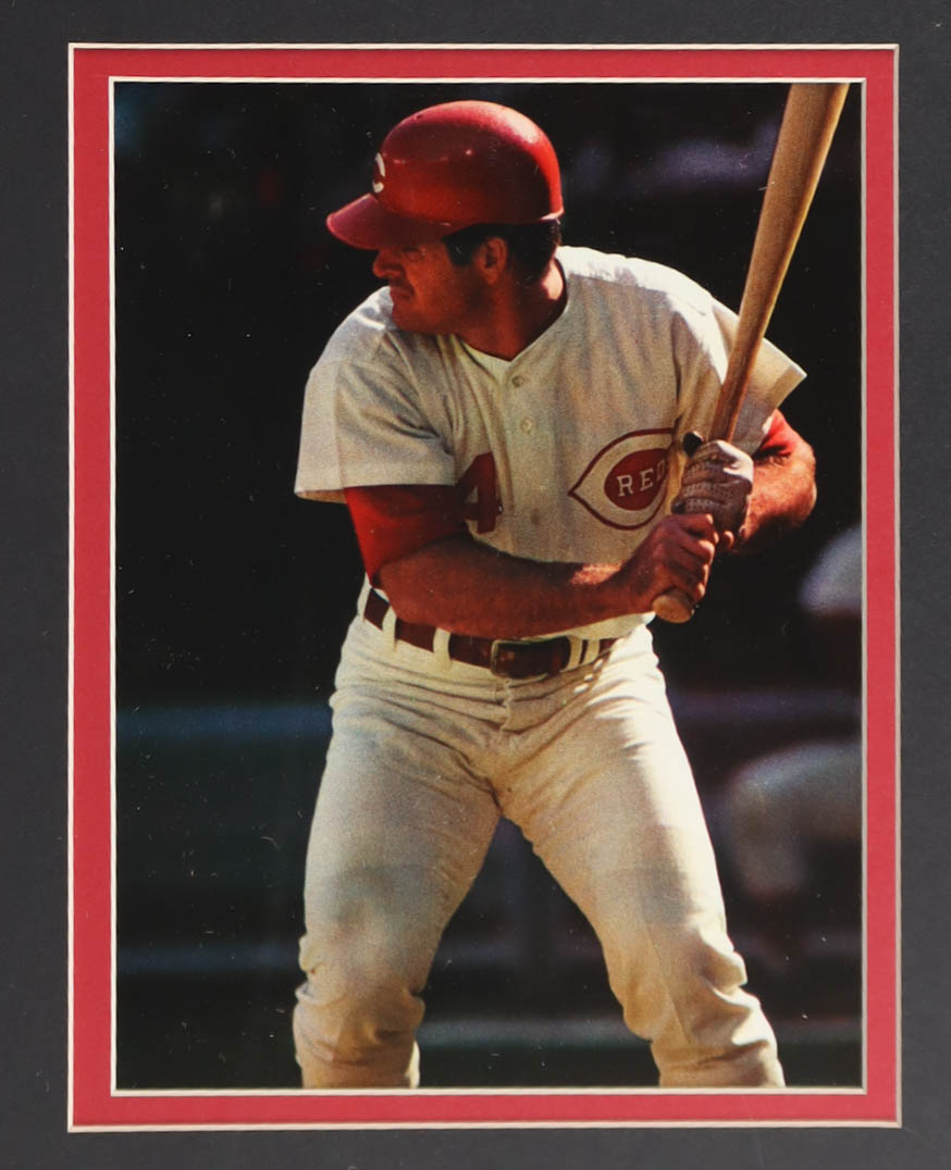 Pete Rose Signed Custom Framed Jersey Display with (2) World Series Pins & Statistics Plaque (Rose) at PristineAuction.com Pete Rose Signed Custom Framed Jersey Display with (2) World Series Pins & Statistics Plaque (Rose) at PristineAuction.com