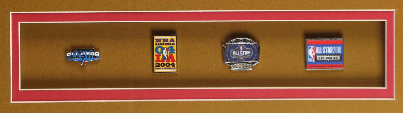 Kobe Bryant Custom Framed Adidas All Star Authentic Jersey Display with (4) All Star Pins & (2) Cloth Team Logo Patches at PristineAuction.com Kobe Bryant Custom Framed Adidas All Star Authentic Jersey Display with (4) All Star Pins & (2) Cloth Team Logo Patches at PristineAuction.com