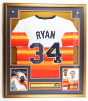 Nolan Ryan Signed Custom Framed Jersey Display Inscribed "324 Wins, 5714 K's & 7 No-Hitters" with 1999 HOF Induction Pin (PSA) at PristineAuction.com