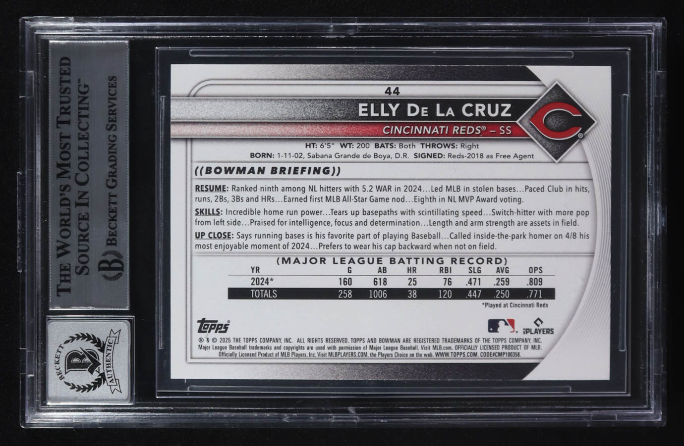 Elly De La Cruz Signed 2025 Bowman #44 (BGS) at PristineAuction.com Elly De La Cruz Signed 2025 Bowman #44 (BGS) at PristineAuction.com