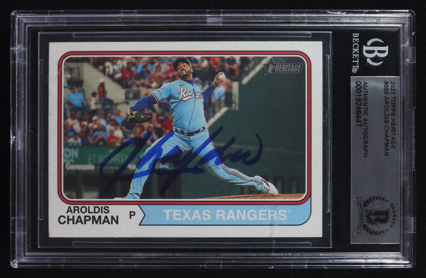 Aroldis Chapman Signed 2023 Topps Heritage #505 (BGS) at PristineAuction.com Aroldis Chapman Signed 2023 Topps Heritage #505 (BGS) at PristineAuction.com
