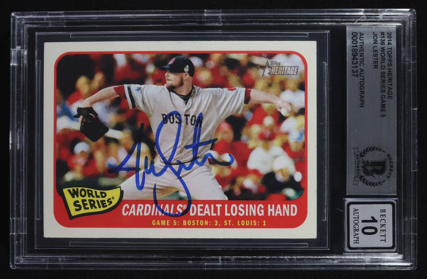 Jon Lester Signed 2014 Topps Heritage #136 World Series Game 5 (BGS) at PristineAuction.com Jon Lester Signed 2014 Topps Heritage #136 World Series Game 5 (BGS) at PristineAuction.com