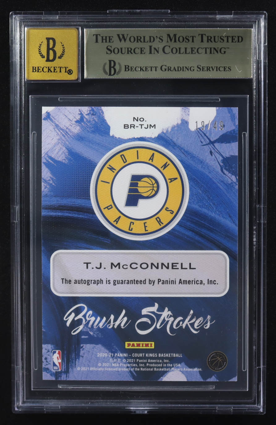T.J. McConnell 2020-21 Panini Court Kings Brush Strokes Ruby Autographs #BR-TJM #19/49 (BGS 9.5 | Autograph Graded BGS 10) at PristineAuction.com T.J. McConnell 2020-21 Panini Court Kings Brush Strokes Ruby Autographs #BR-TJM #19/49 (BGS 9.5 | Autograph Graded BGS 10) at PristineAuction.com