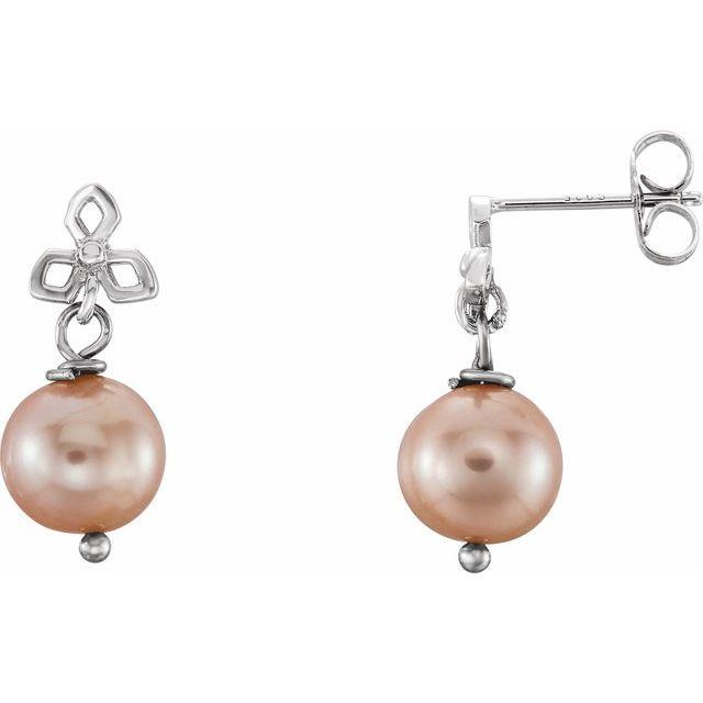Pink Cultured Freshwater Pearl Dangle Earrings 8-9mm at PristineAuction.com Pink Cultured Freshwater Pearl Dangle Earrings 8-9mm at PristineAuction.com