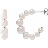 White Cultured Freshwater Pearl Hoop Earrings at PristineAuction.com