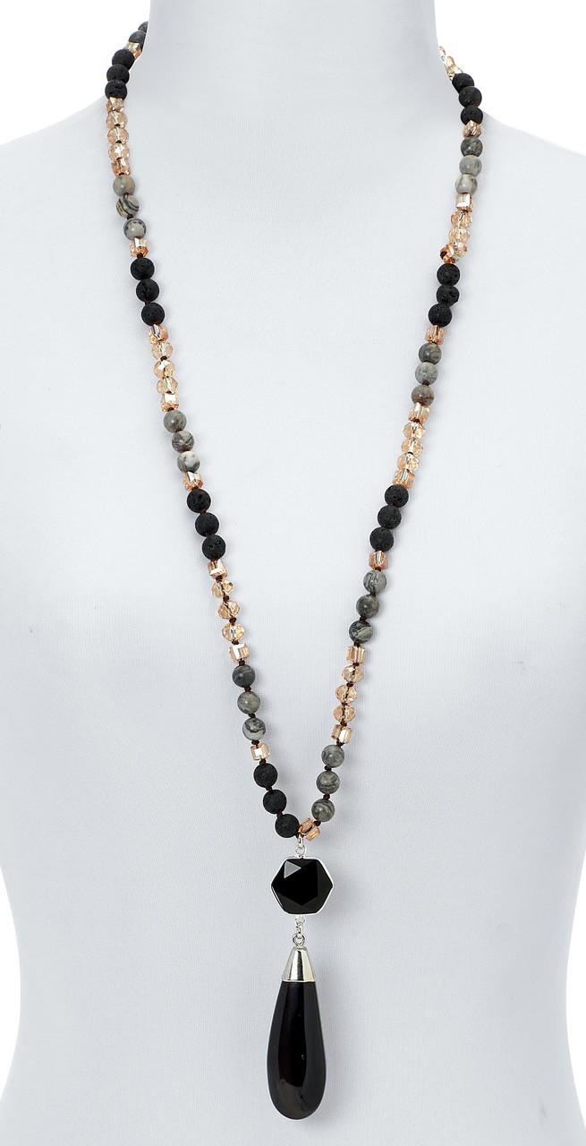 Genuine Black Agate Drop Necklace 32" at PristineAuction.com Genuine Black Agate Drop Necklace 32" at PristineAuction.com