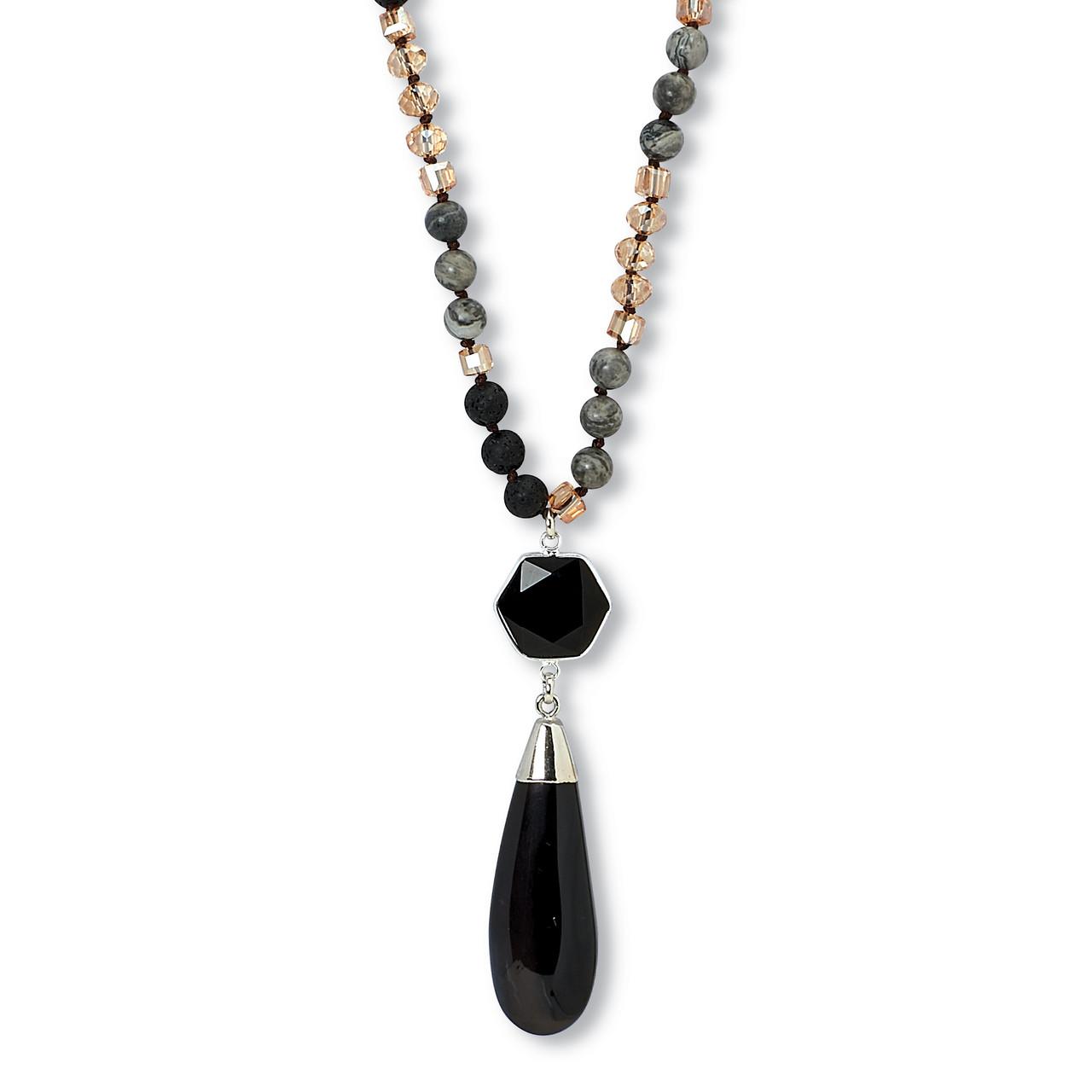 Genuine Black Agate Drop Necklace 32" at PristineAuction.com Genuine Black Agate Drop Necklace 32" at PristineAuction.com