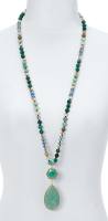 Genuine Green Aventurine Beaded Drop Necklace 36" at PristineAuction.com