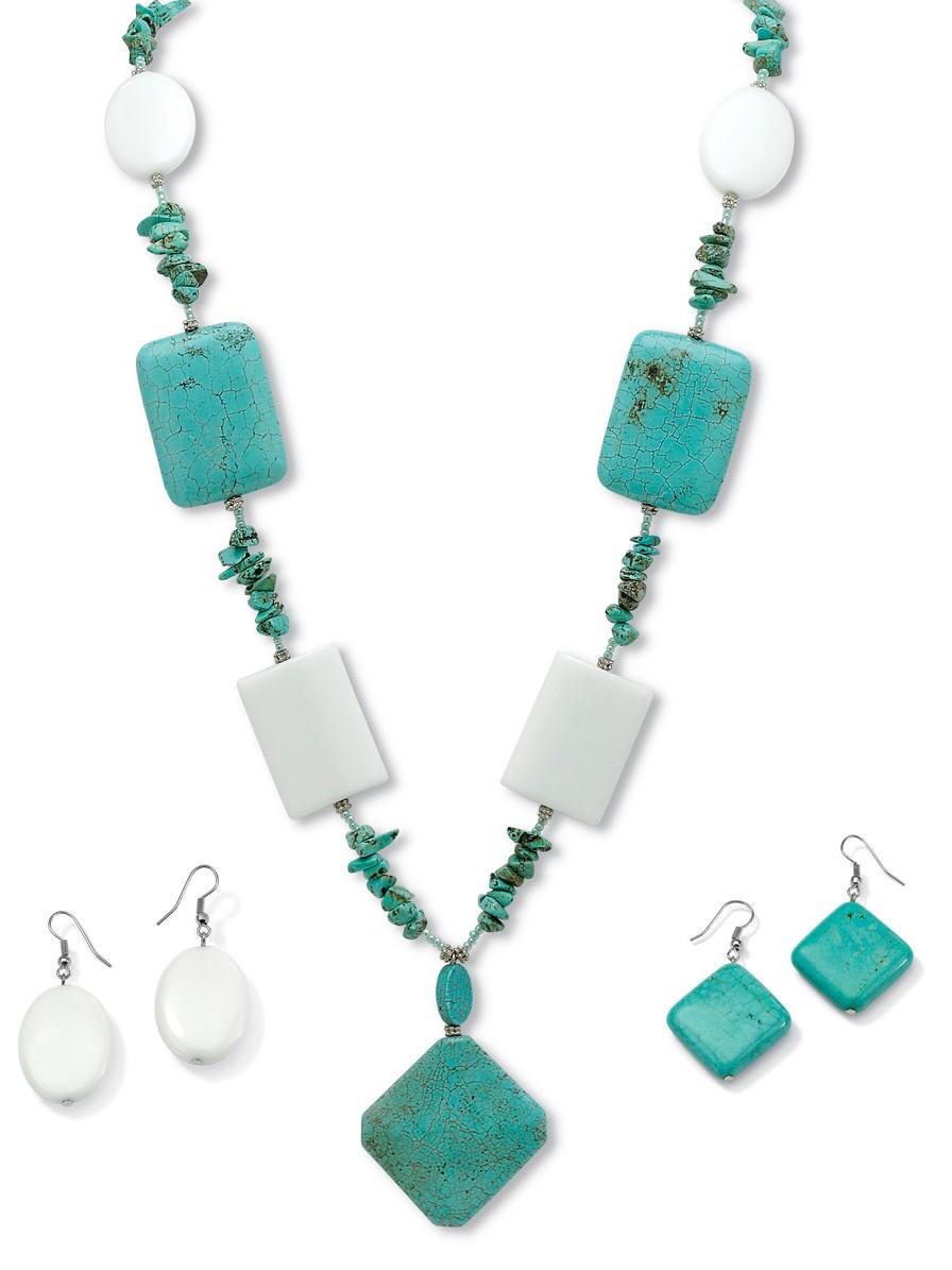 Turquoise Multi-Stone Necklace and Two Pairs of Earrings at PristineAuction.com Turquoise Multi-Stone Necklace and Two Pairs of Earrings at PristineAuction.com