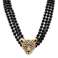 Genuine Onyx & Crystal Leopard Beaded Necklace at PristineAuction.com