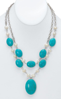 Genuine Turquoise and Cultured Freshwater Pearl Necklace and Earring Set at PristineAuction.com
