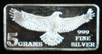 Eagle Design 5 grams .999 Fine Silver Bar at PristineAuction.com