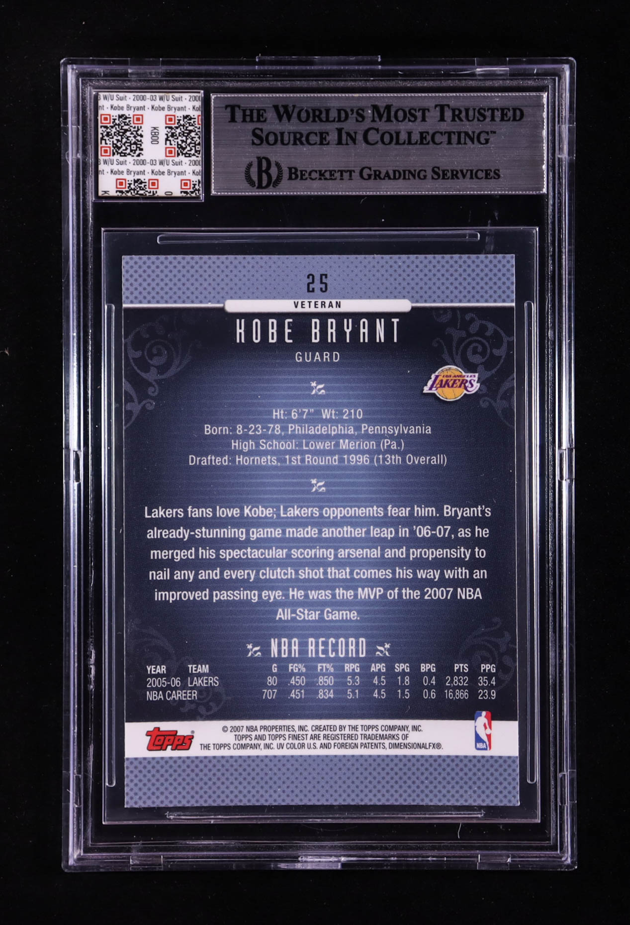 Kobe Bryant 2006-07 Finest #25 With Warm-Up Suit Swatch (BGS) at PristineAuction.com Kobe Bryant 2006-07 Finest #25 With Warm-Up Suit Swatch (BGS) at PristineAuction.com