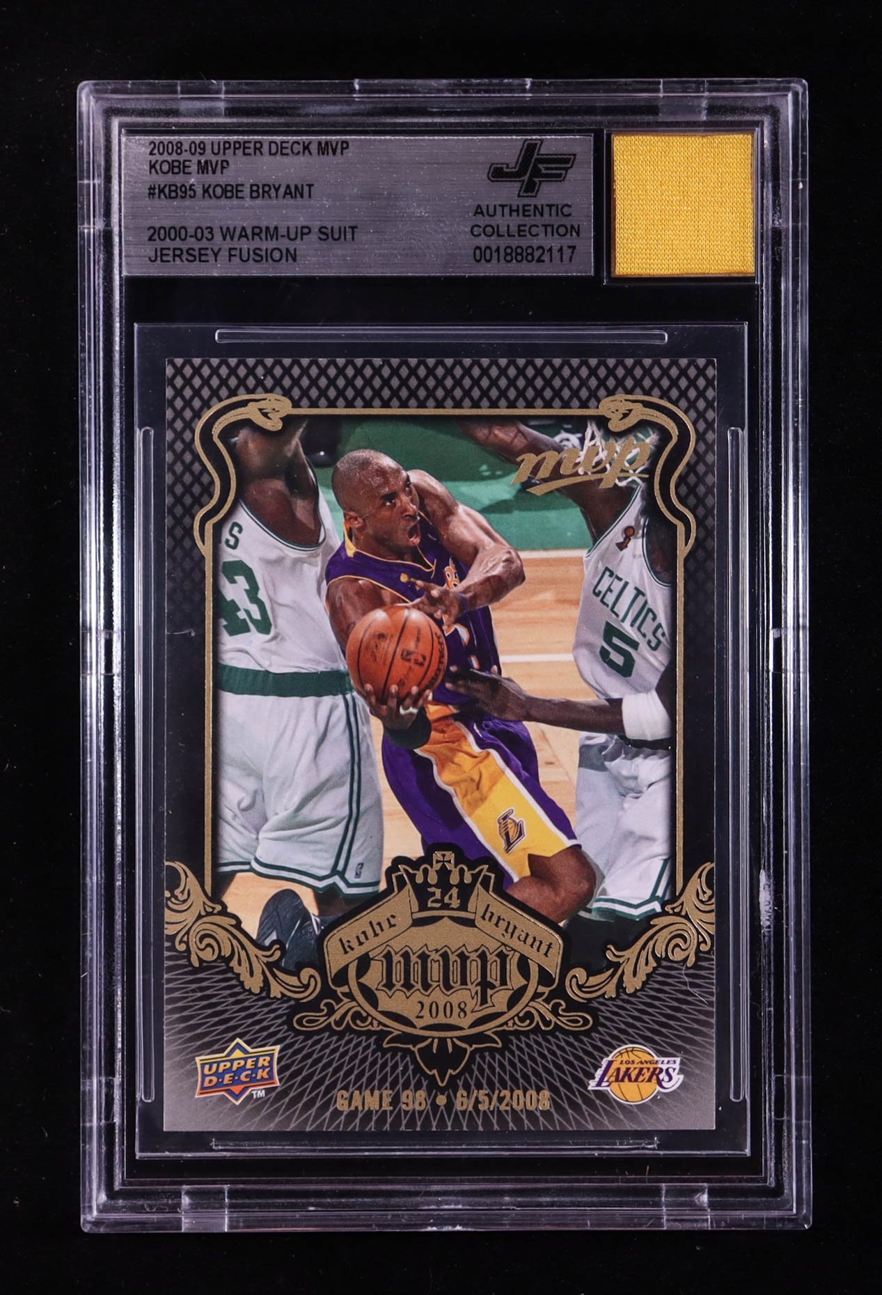 Kobe Bryant 2008-09 Upper Deck MVP Kobe MVP #KB95 With Warm-Up Suit Swatch (BGS) at PristineAuction.com Kobe Bryant 2008-09 Upper Deck MVP Kobe MVP #KB95 With Warm-Up Suit Swatch (BGS) at PristineAuction.com