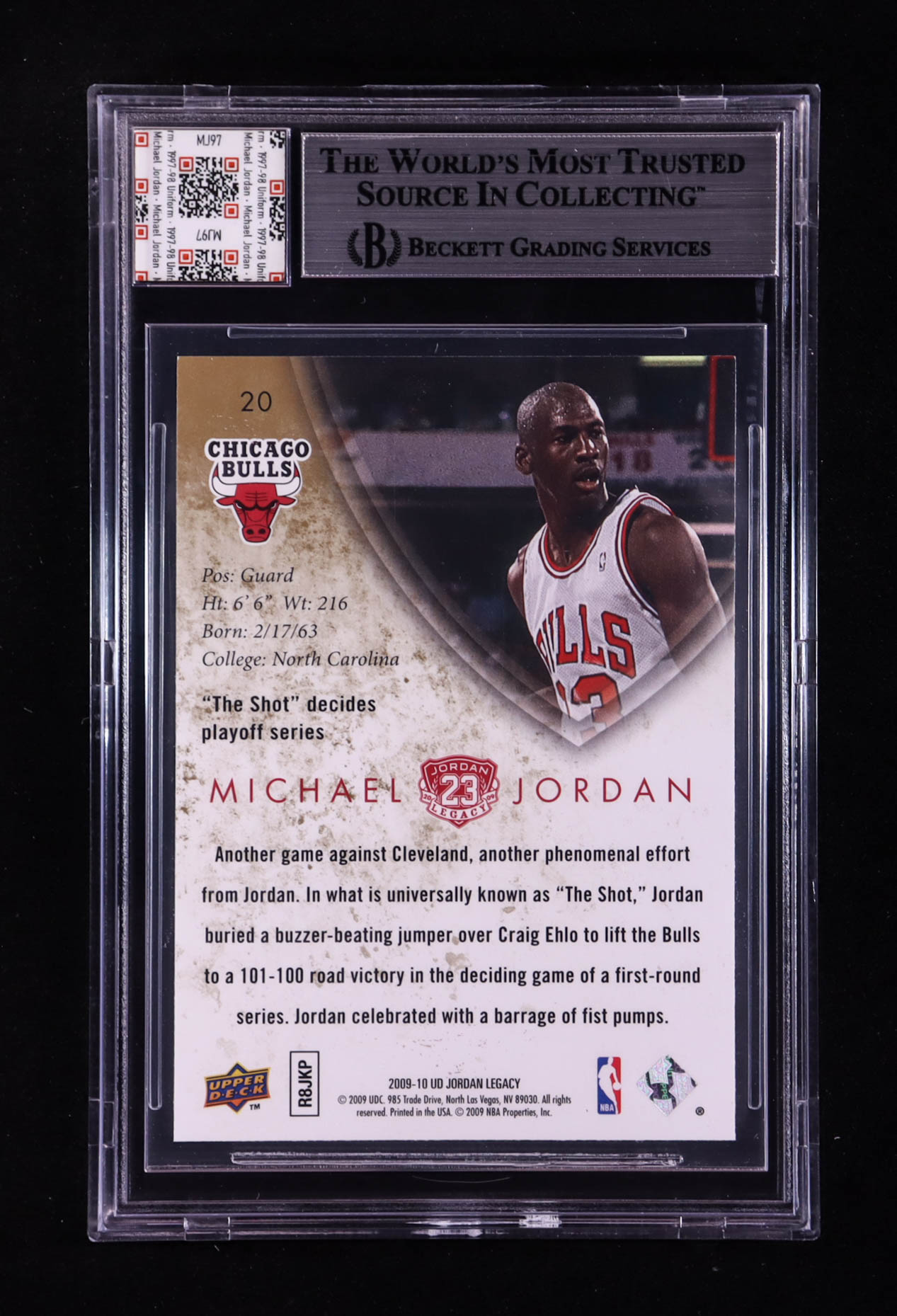 Michael Jordan 2009-10 Upper Deck Michael Jordan Legacy Collection #20 With Game-Used Uniform Swatch (BGS 9) at PristineAuction.com Michael Jordan 2009-10 Upper Deck Michael Jordan Legacy Collection #20 With Game-Used Uniform Swatch (BGS 9) at PristineAuction.com