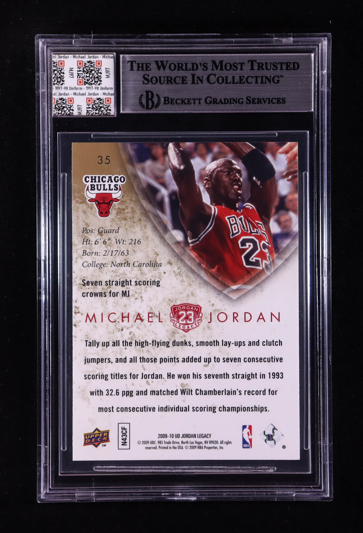 Michael Jordan 2009-10 Upper Deck Michael Jordan Legacy Collection #35 With Game-Used Uniform Swatch (BGS 9) at PristineAuction.com Michael Jordan 2009-10 Upper Deck Michael Jordan Legacy Collection #35 With Game-Used Uniform Swatch (BGS 9) at PristineAuction.com