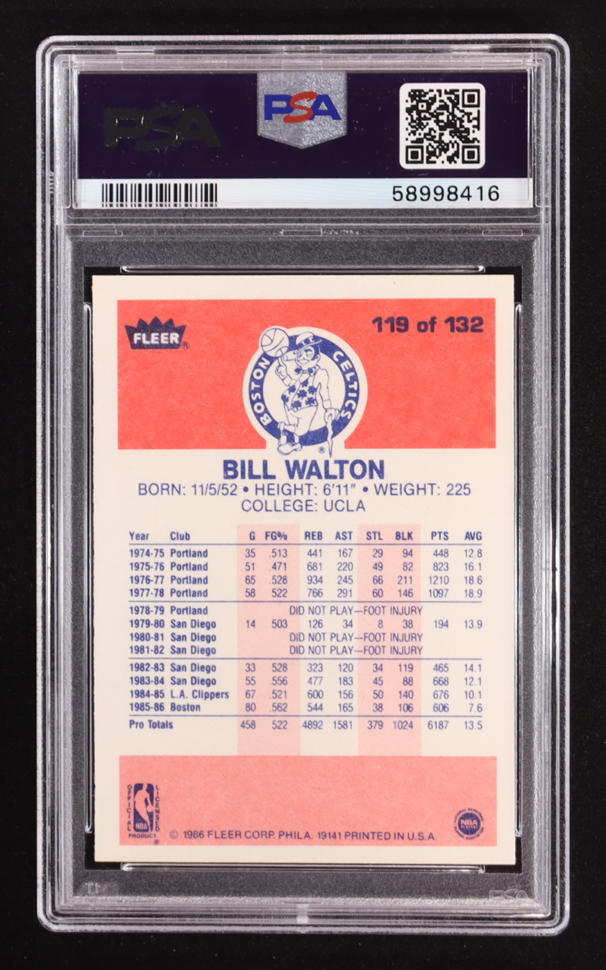 Bill Walton 1986 Fleer #119 (PSA 8) at PristineAuction.com Bill Walton 1986 Fleer #119 (PSA 8) at PristineAuction.com